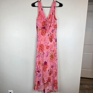 My Michelle Dress Sz 12/14 Floral Pink Orange Daisy Print Lace Trim Y2K Made USA